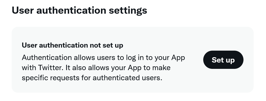 Twitter App Auth Setup section